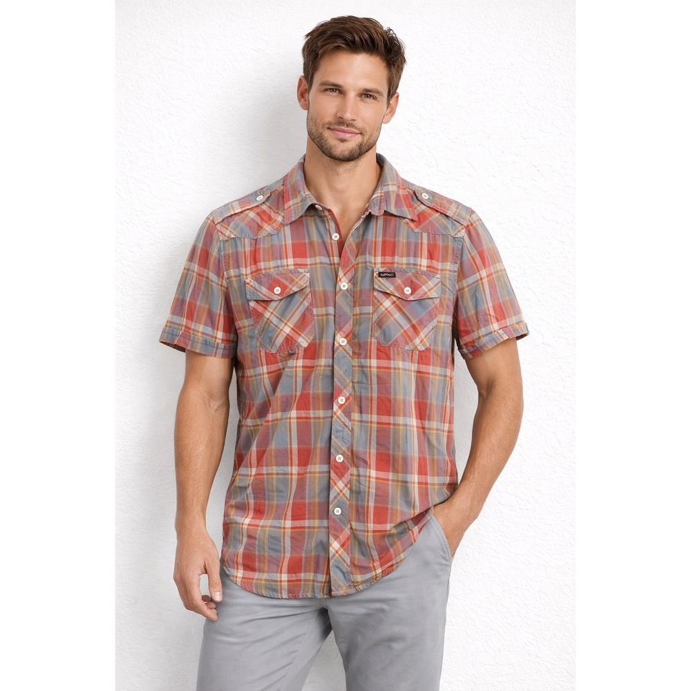 Y2K Buffalo David Bitton Mens Plaid Short Sleeve Size M Button Up Shirt